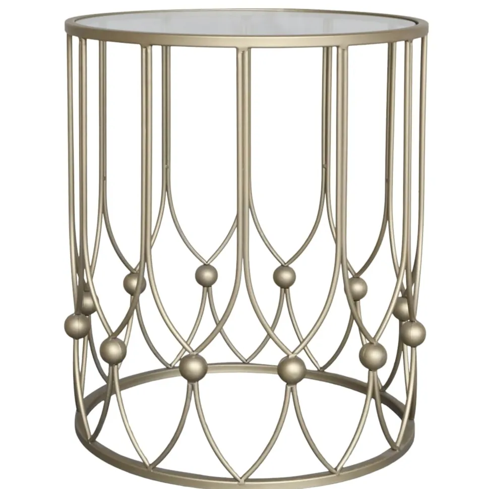 Chic Antique Beistelltisch mit Runder Glasplatte