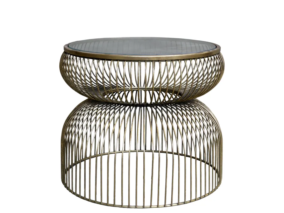 Chic Antique Beistelltisch mit Glasplatte mit Messing Finish