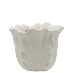 Chic Antique Fayence Blumentopf mit Blätter