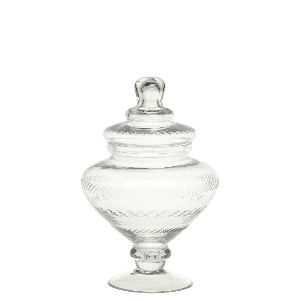 Chic Antique Glasgefäß mit Deckel auf Fuß