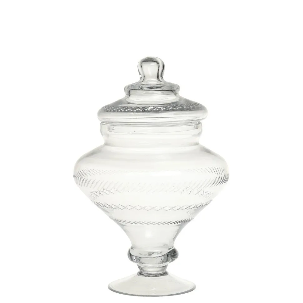 Chic Antique Glasgefäß mit Deckel auf Fuß
