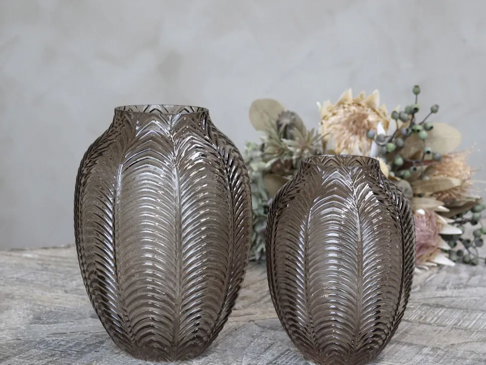 Chic Antique Glasvase mit Blattmuster