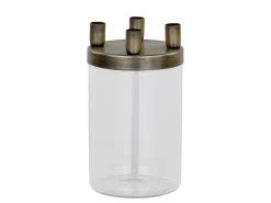 Chic Antique Kerzenständer mit Glas mit 4 Haltern, Messinglook
