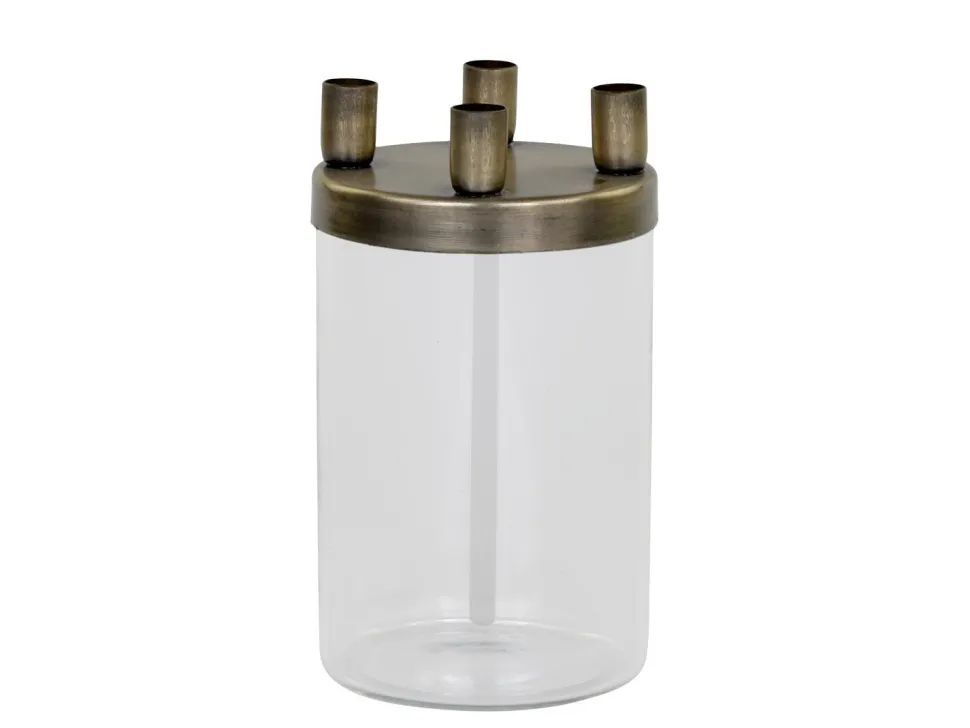 Chic Antique Kerzenständer mit Glas mit 4 Haltern, Messinglook