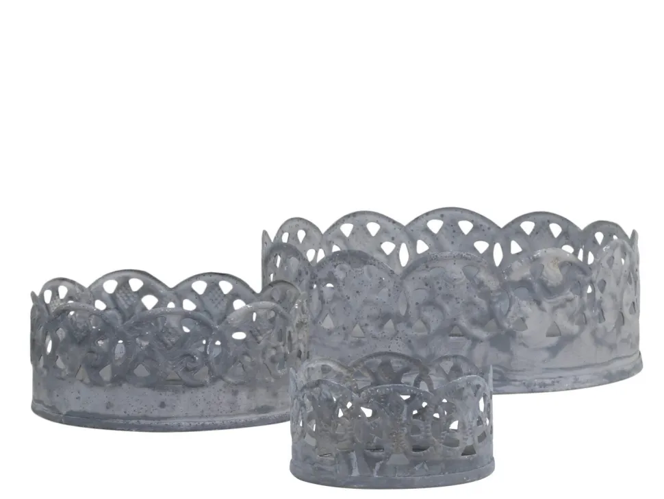 Chic Antique Kerzentablett mit Blumenkante 3er Set