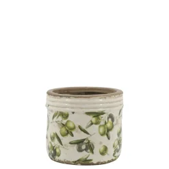 Chic Antique Olive Übertopf mit Rand, Olivenmuster