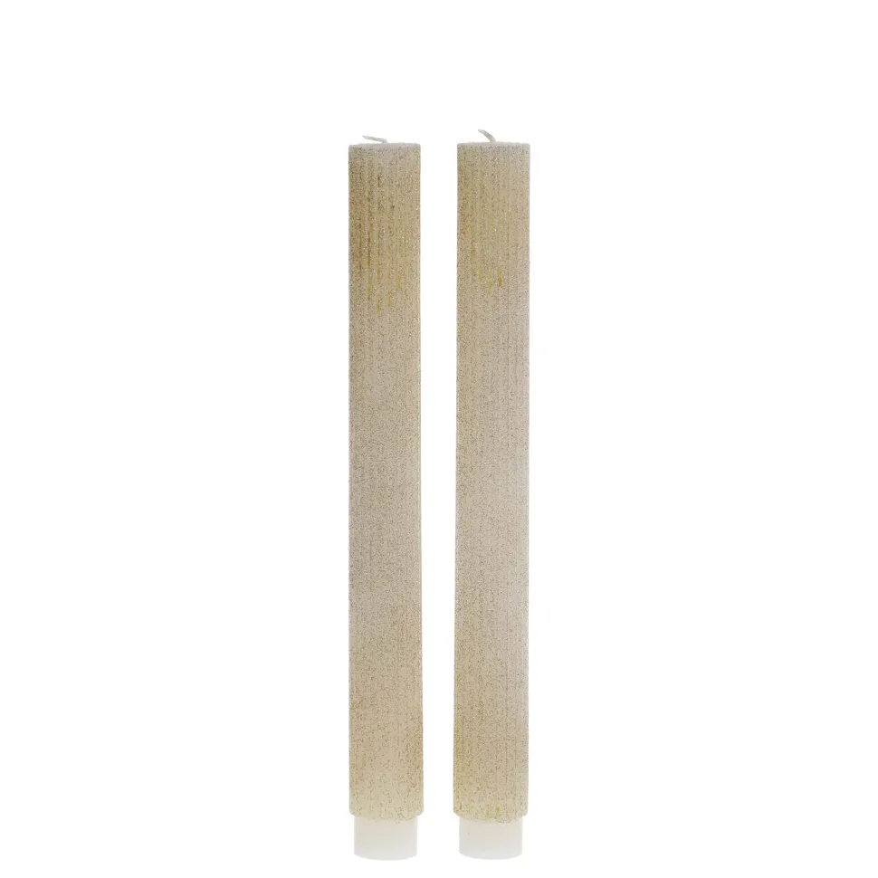 Chic Antique Stabkerze mit Rillen und Glitzer 2er-Set
