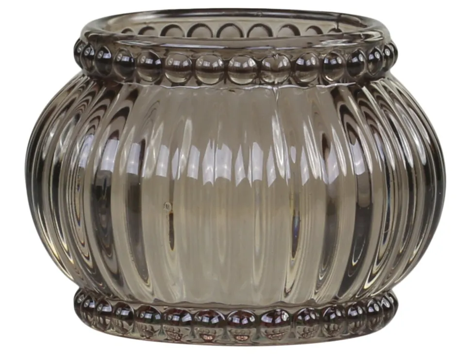 Chic Antique Teelichthalter mit Rillen & Perlenkante mokka