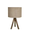 Chic Antique Tischlampe mit Holzfuss und Leinenschirm