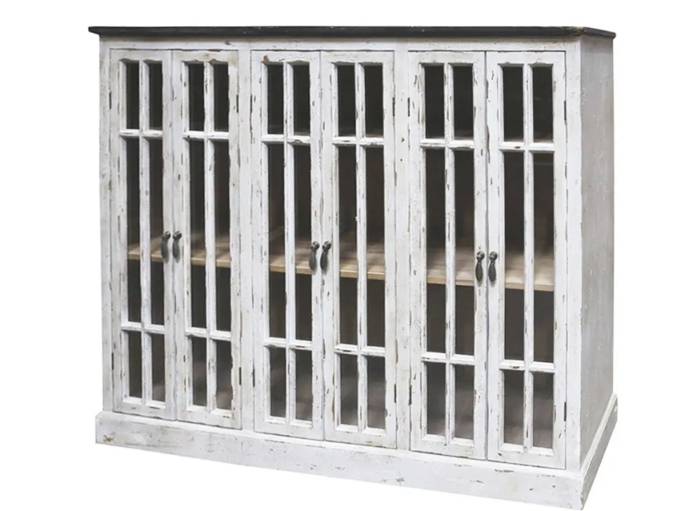 Chic Antique Vitrine mit 6 Türen und schwarzem Top