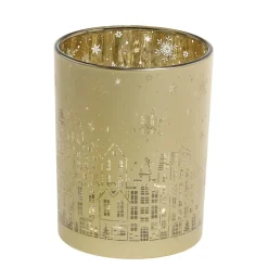 Chic Antique Weihnachtlicher Goldener Teelichthalter mit Muster