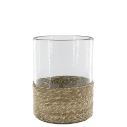Chic Antique Windlicht mit geflochtenem Boden, Glas