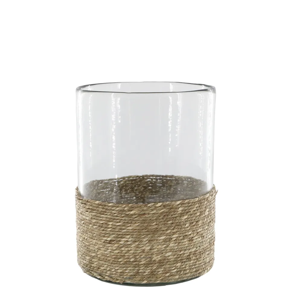Chic Antique Windlicht mit geflochtenem Boden, Glas