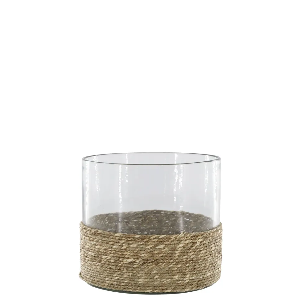 Chic Antique Windlicht mit geflochtenem Boden, Glas