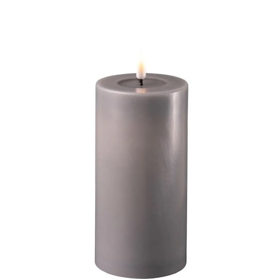 Deluxe Homeart LED Stumpenkerze Real Flame grau