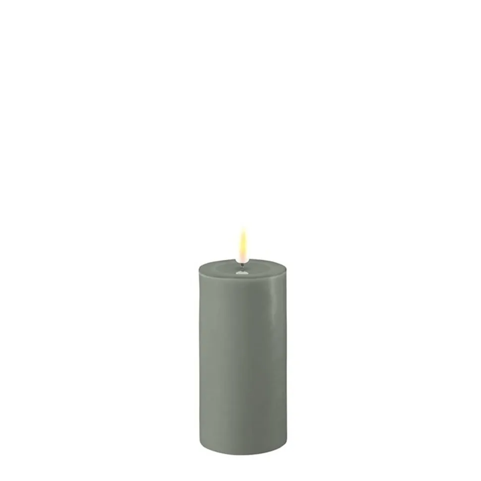 Deluxe Homeart LED Stumpenkerze Real Flame salbei green