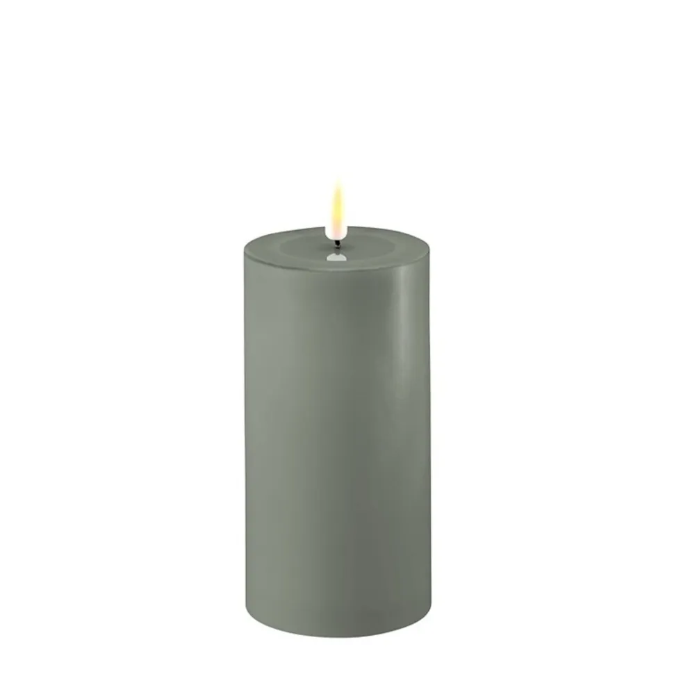 Deluxe Homeart LED Stumpenkerze Real Flame salbei green