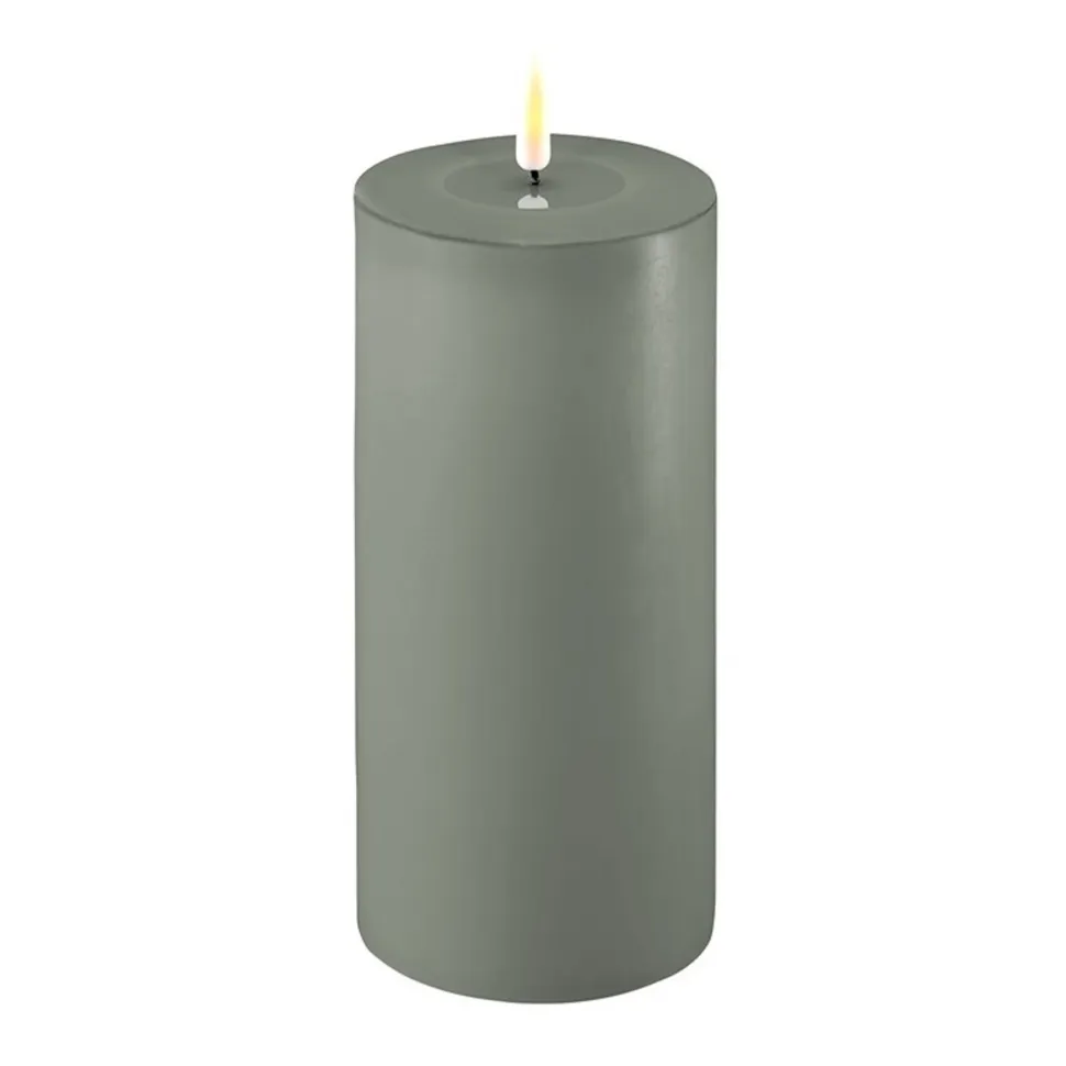 Deluxe Homeart LED Stumpenkerze Real Flame salbei green