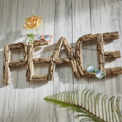 Faktorei Unikat Wand-Dekoration Peace Teakholz