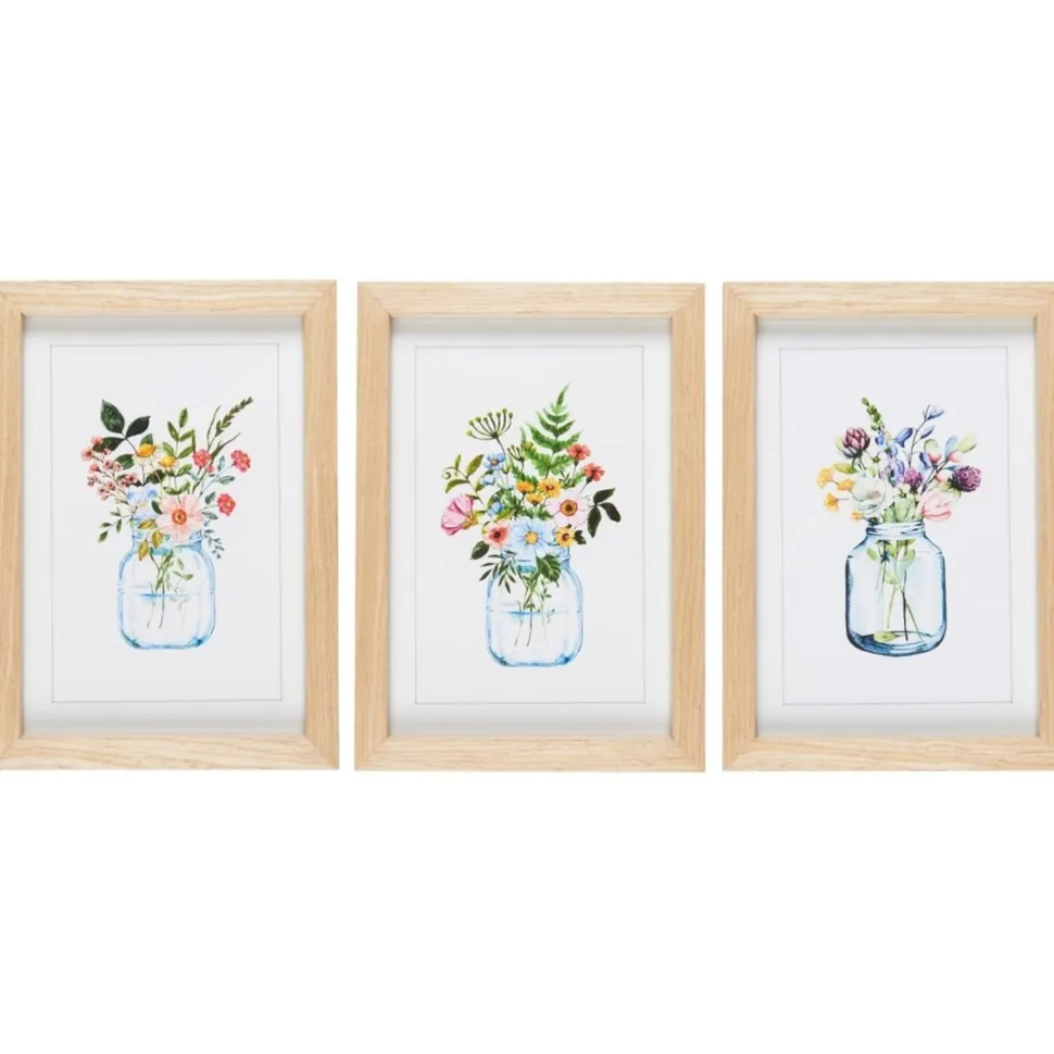 IB Laursen 3er Bilder-Set mit Blumenmotiv im Holzrahmen