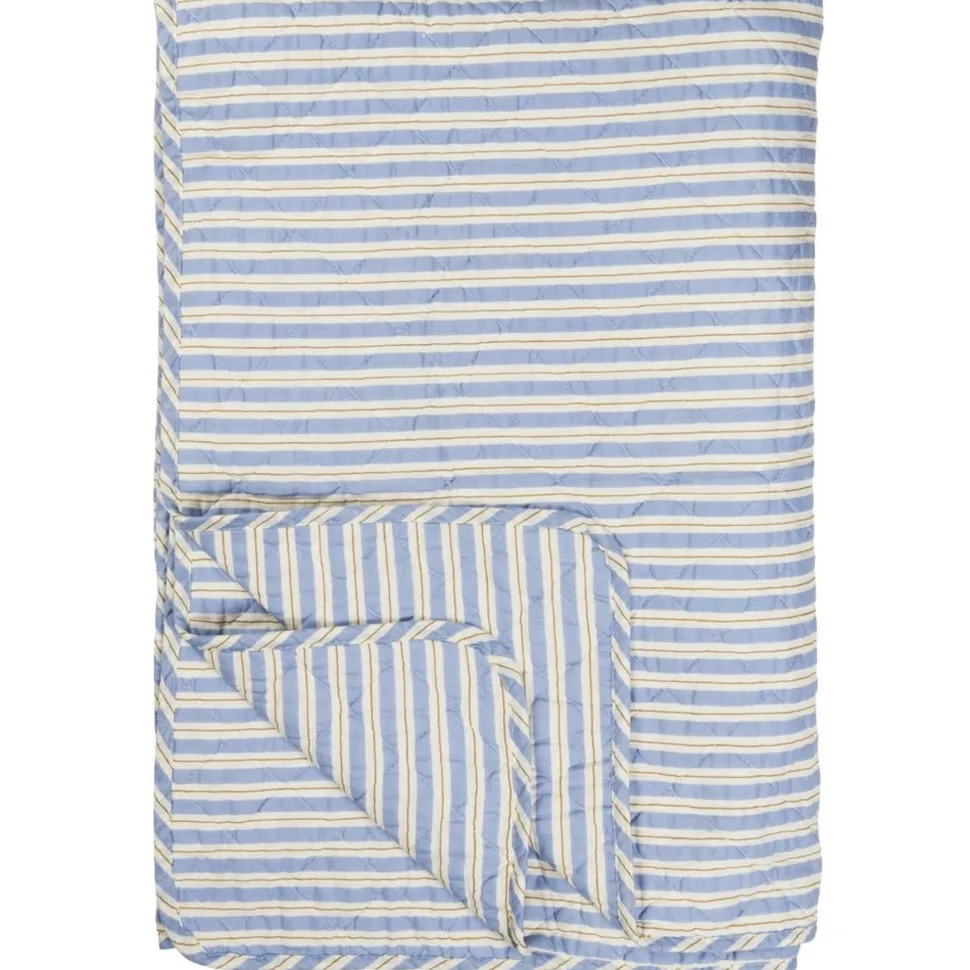 IB Laursen Quilt blau mit weißen und braunen Streifen