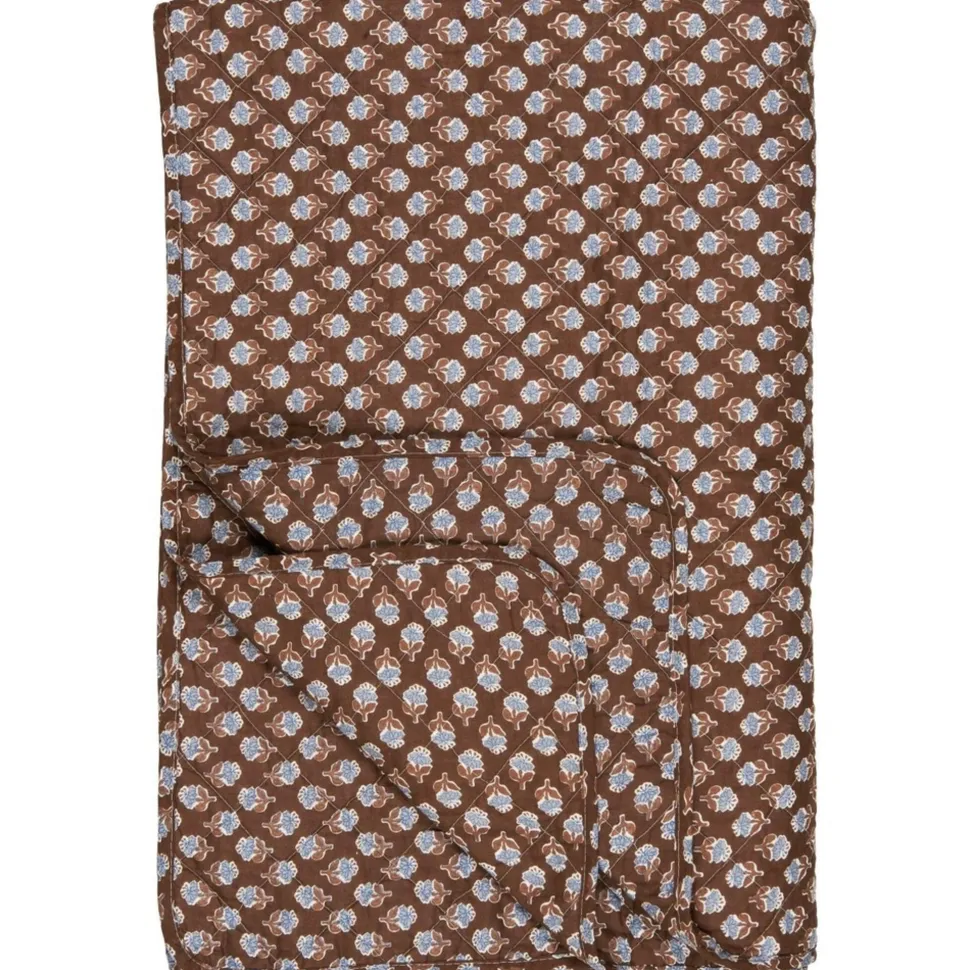 IB Laursen Quilt dunkelbraun-blau mit Blumenmuster