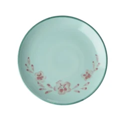 RICE Keramik Kuchenteller Handgemalt Blume Mint