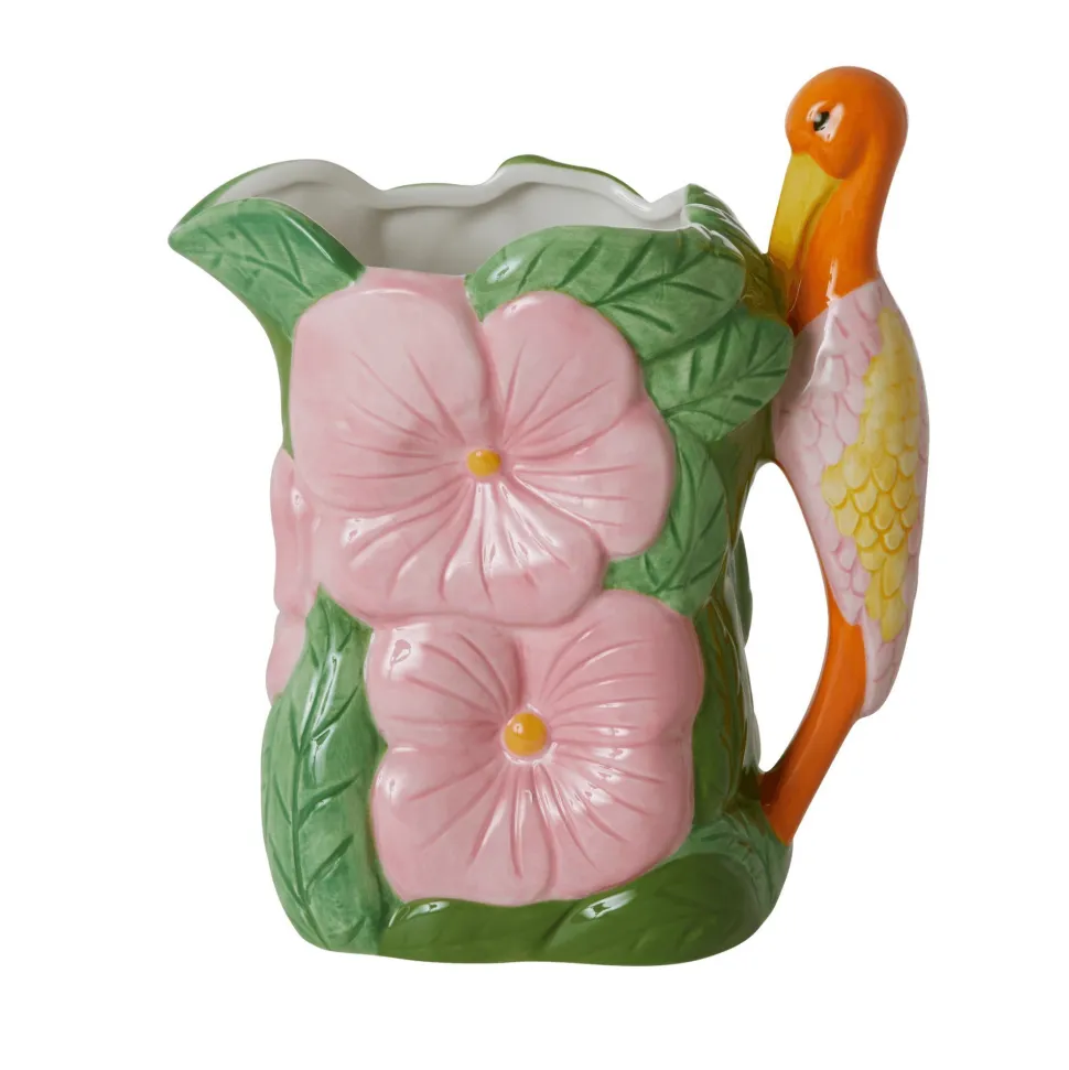 RICE Keramik Vase mit Pelikan und Blumen